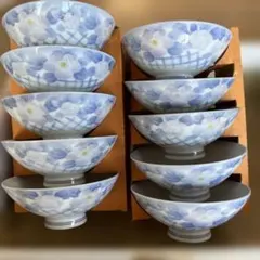 レトロな花柄 飯碗 10個セット