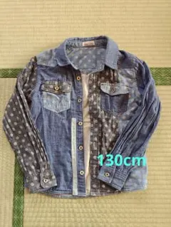 ドット柄デニム長袖シャツ