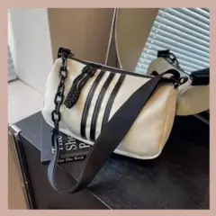 チェーンバッグ ショルダーバッグ ライン 韓国 男女兼用 ホワイト