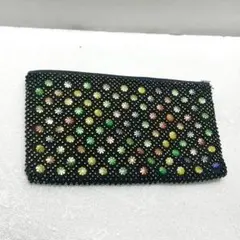 ビーズ装飾 ポーチ ブラック マルチカラー ファスナー式 小物入れ レディース