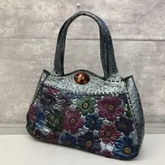 ハンドバッグ ビーズ装飾 花柄エンボス加工 オーストリッチ トートバッグ 多収納