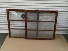 星柄】昭和レトロ ガラス建具 2枚セット 縦格子 型板ガラス 窓枠