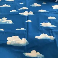 青い雲柄の綿生地　　2枚