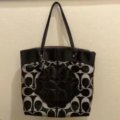 COACH コーチ シグネチャー トートバッグ ブラック キャンバス レザー