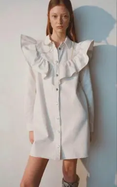 ZARA コットンフリル ワンピース ミニシャツ