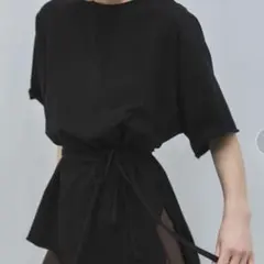 feepur アシメントリーウエストロープラグランTee ブラック