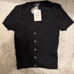 Bershka リブニット 半袖カーディガン ブラック M