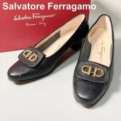 美品 サルヴァトーレフェラガモ パンプス ガンチーニ リザード型押し 6 1/2