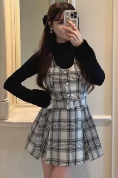 GRL ロービングチェックベルト付きミニワンピース