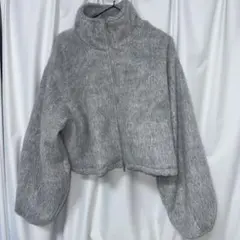 GRL シャギー素材 スタンドカラー ジップアップジャケット グレー