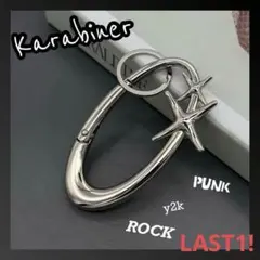シルバー カラビナ スター キーチェーンY2Kストリート韓国ファッション ロック