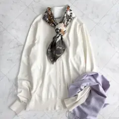 【セオリーリュクス】カーディガン　長袖　羽織り　薄手　洗える　シルク　絹　白