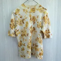 KORE トップス ニット セーター 花柄 毛100 ハイネック イエロー F