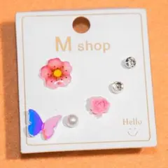 ★ピアスセット★蝶★花★パールビーズ★クリアストーン★新品★Ｃ６８のサムネイル