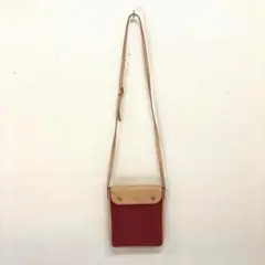 コモドプラスト 日本製 本革×綿 ミニショルダーバッグ レッド