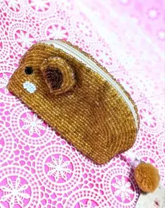 新品 ハンドメイド ビーズ ハムスター 動物型 ファスナー付き 小物入れ 茶色