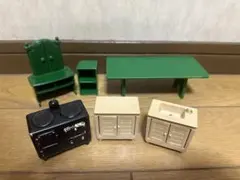シルバニア　初期　緑の家具　キッチンセット　６点まとめ