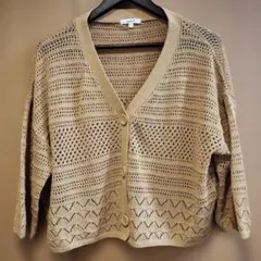 【studio CLIP 】透かし編みカーディガン 五分袖　フリーサイズ