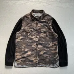 カモ柄シャツ　ラグラン　胸ポッケ　綿100 アメカジ　ミリタリー　ストリート