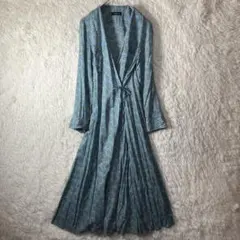 美品 マカフィー カシュクールワンピース Aライン 総柄 日本製 ブルー M