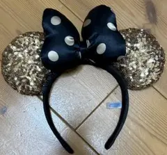 ミニーマウス耳カチューシャ ゴールド、ブラック
