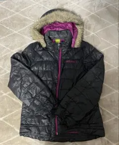 adidas ダウンジャケット 黒/ピンク ファー付き