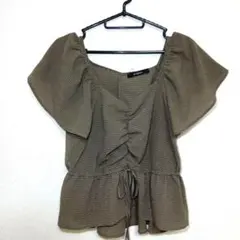 w closet フリル袖ブラウンチェックトップス F【A061】
