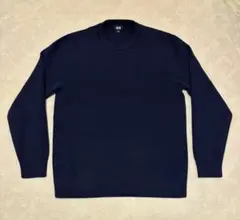 【美品】ユニクロ　ウォッシャブルミラノリブクルーネックセーター　ネイビー　M