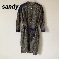 SANDY 花柄 ワンピース　前開き　ウエストリボン　総柄　長袖　グリーンのサムネイル