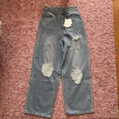 新品未使用 GRL ダメージワイドデニムパンツ　ブルー
