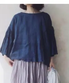 美品⭐️ネストローブ リネン100%ギャザーブラウスバンドカラー　ゆったり 1.jpg
