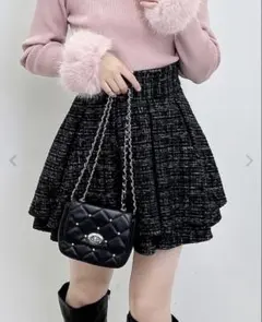 【美品】INGNI イング タック ミニフレアスカート ツイード ブラック