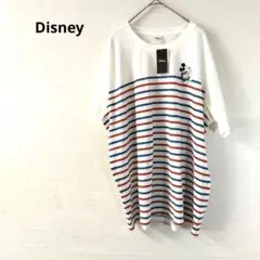 新品　ディズニー　半袖Tシャツ　ミッキーマウスストライプ　4L　ゆったり