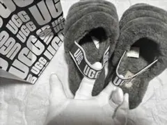 【極美品】ugg　ムートン　ロゴ入　サンダル　7 24　23.5　グレー