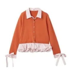 SNIDEL シャツドッキングヘムボリュームニットプルオーバー　オレンジ