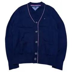 Tommy Hilfiger ワンポイトロゴ ライン ネイビー カーディガンのサムネイル