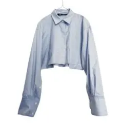 ZARA クロップド丈 長袖シャツ ライトブルー