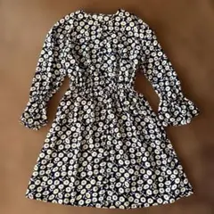 花柄長袖ワンピース ネイビー140cm