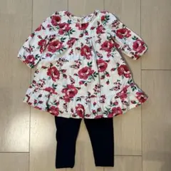 BabyGAP 花柄ワンピース、紺色レギンス2点セット80cm