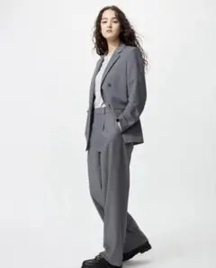 【UNIQLO/ユニクロ】タックワイドパンツ　レディース　グレー　Sサイズ