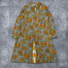 花柄ロングシャツ　シャツワンピース　羽織り　花柄　ガウン　ヴィンテージ　レトロのサムネイル