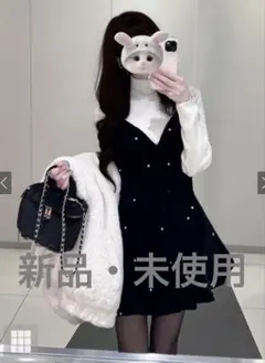 ビジューベロアキャミソールミニワンピースxボトルネック 【at2576】