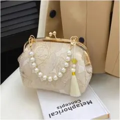 刺繍パーティーバッグ ハンドバッグ がま口ポーチ 和装 着物に　新品