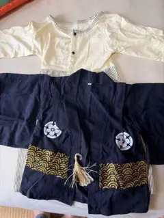 ベビー着物風服 クリーム色 ストライプ