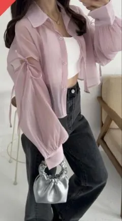 NICECLAUP シアーシャツ ピンク リボン F