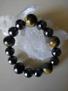特価☆デカっ！磁気ヘマタイト&14mmミックスタイガーアイのパワーストーンブレス