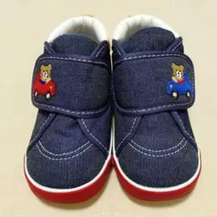 新品未使用品ミキハウス、ホットビスケッツ　車刺繍付きベビーシューズ14.5cm