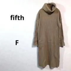 フィフス　ブラウン リブ編み タートルネック ロングワンピース　F N192
