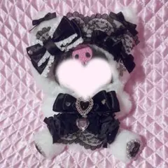10cm おすわり ちびぐるみ ぬい服 ブラックピンク 猫耳 推しぬい #26