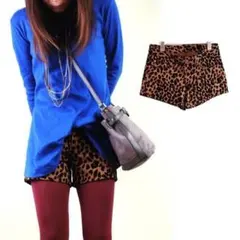 【新品】ヒョウ柄 デニムショートパンツ ショートパンツ アニマル柄 豹柄 S